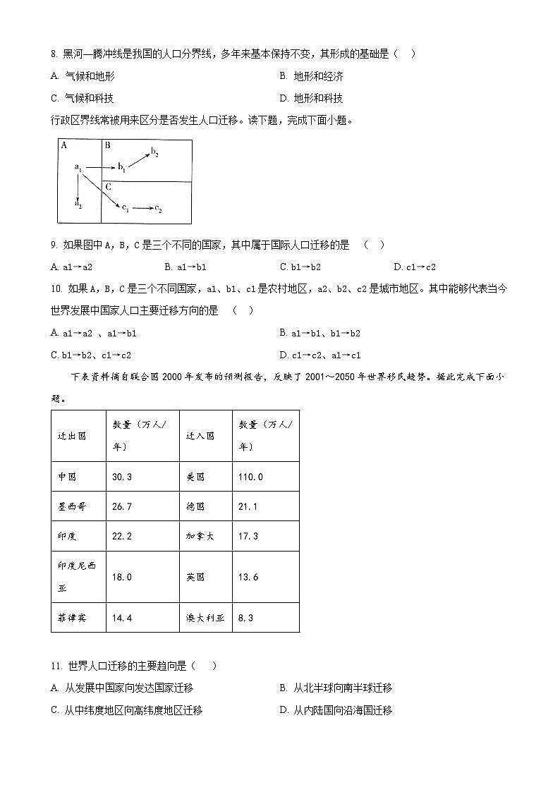 甘肃省兰州市教育局第四片区2023-2024学年高一下学期期中考试地理试卷（原卷版+解析版）03