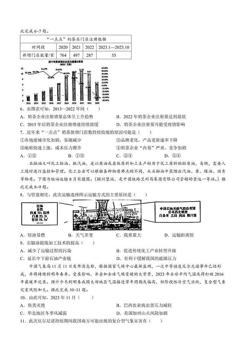 2024届吉林省长春市东北师范大学附属中学高三下学期第五次模拟考试地理试题(无答案)第2页