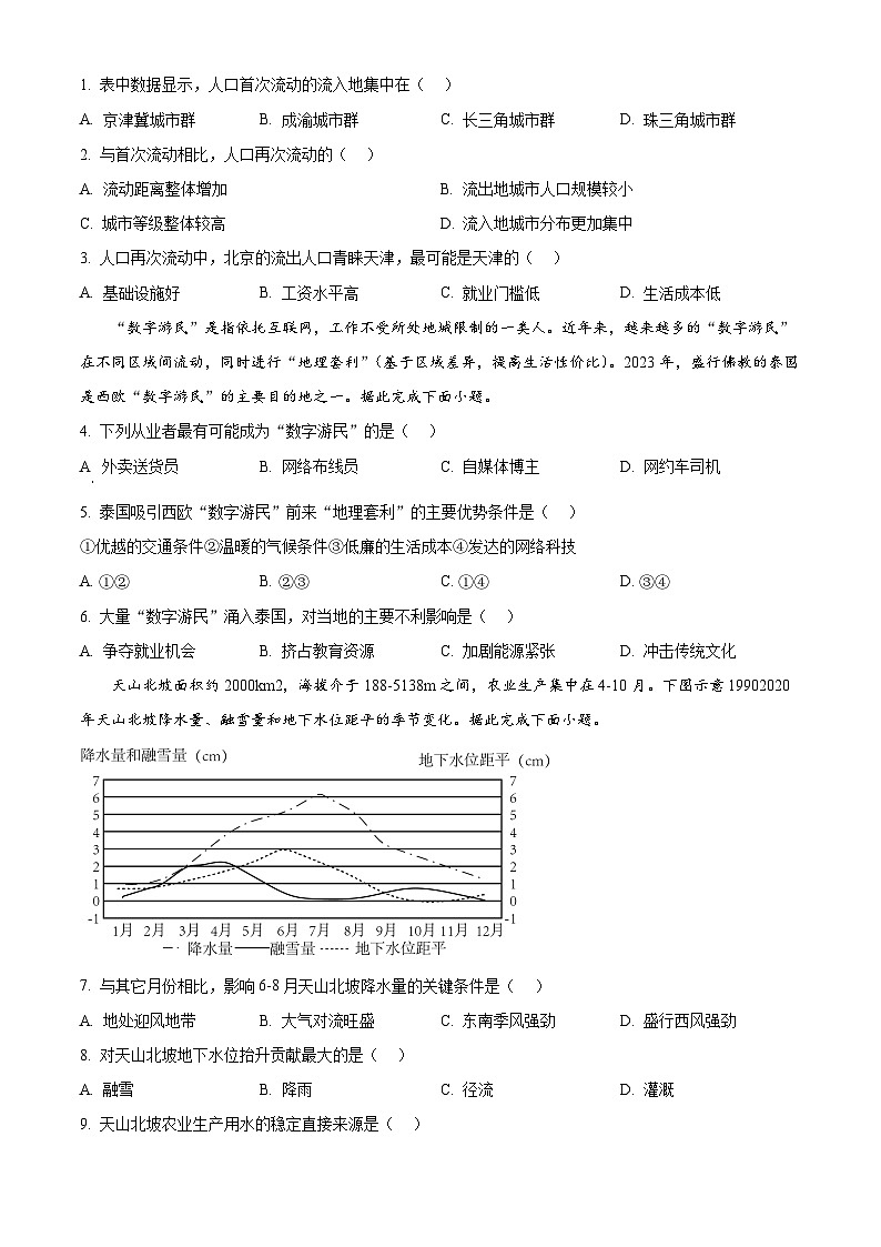 湖北省武汉市黄陂区第一中学2024届高三模拟考试(一)地理试题（原卷版）第2页