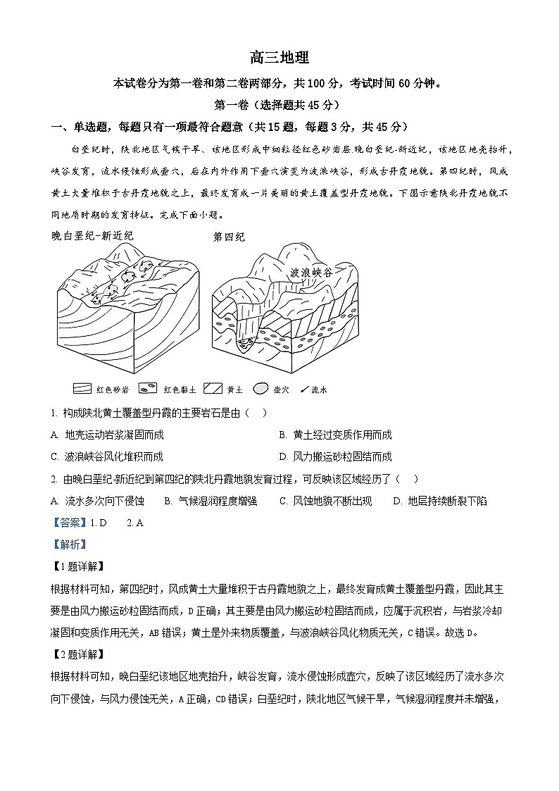 2024届天津市红桥区高三二模考试地理试卷（原卷版+解析版）01