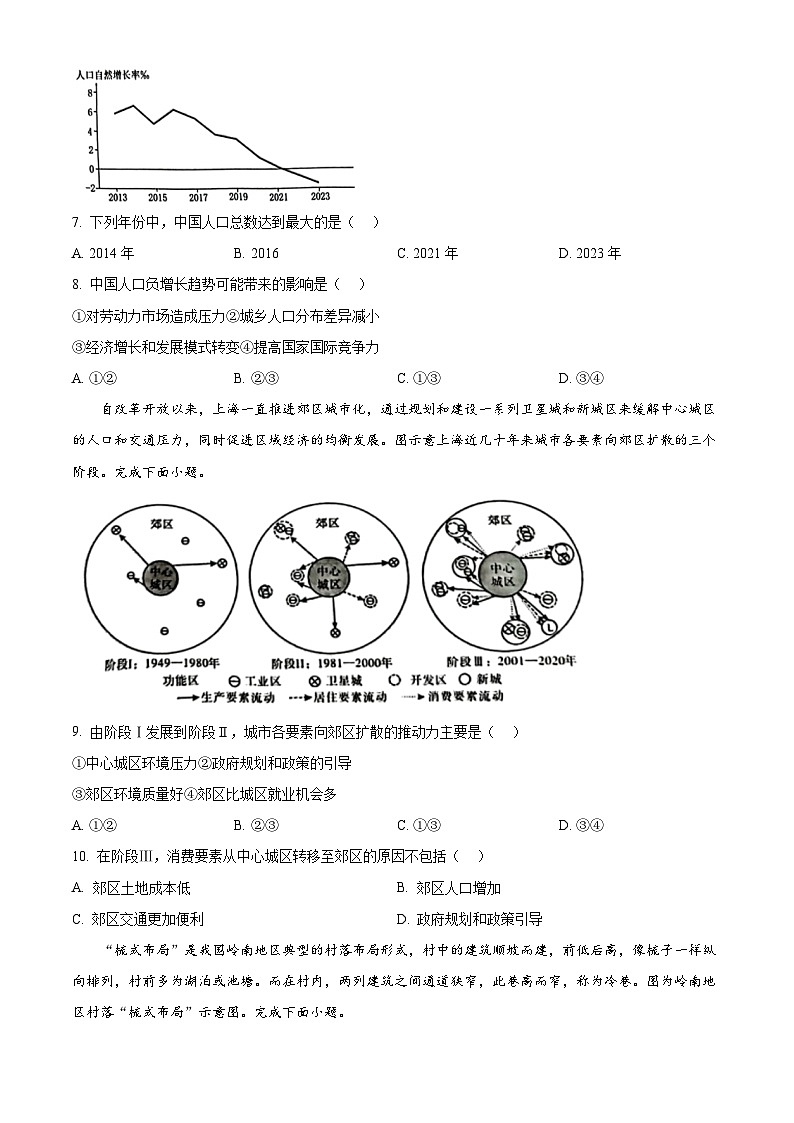 重庆市巴蜀中学校2023-2024学年高一下学期5月期中考试地理试题（原卷版+解析版）03