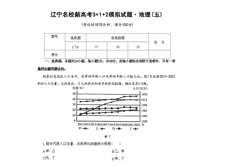 2024届辽宁省名校新高考地理模拟试题（五）第1页