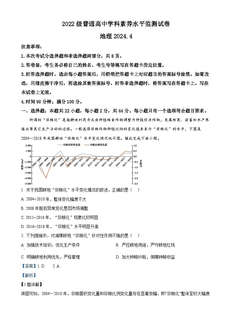 山东省临沂市沂水县2023-2024学年高二下学期期中考试地理试题（原卷版+解析版）01
