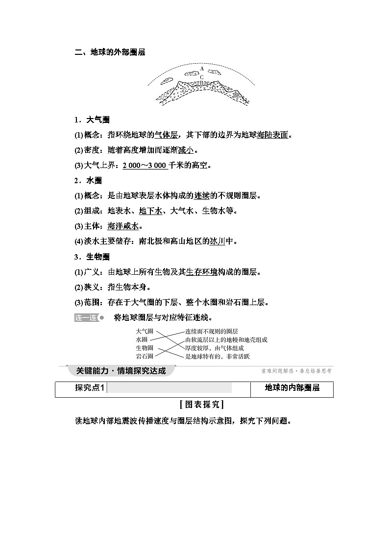 中图版高中地理必修第一册第1章第2节地球的圈层结构学案第2页