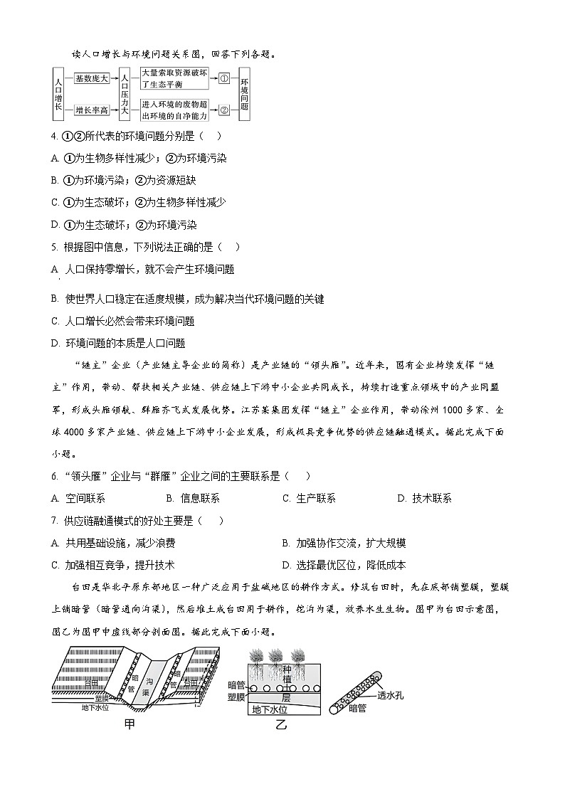 福建省南平市高级中学2023-2024学年高二下学期期中考试地理试题（原卷版+解析版）02
