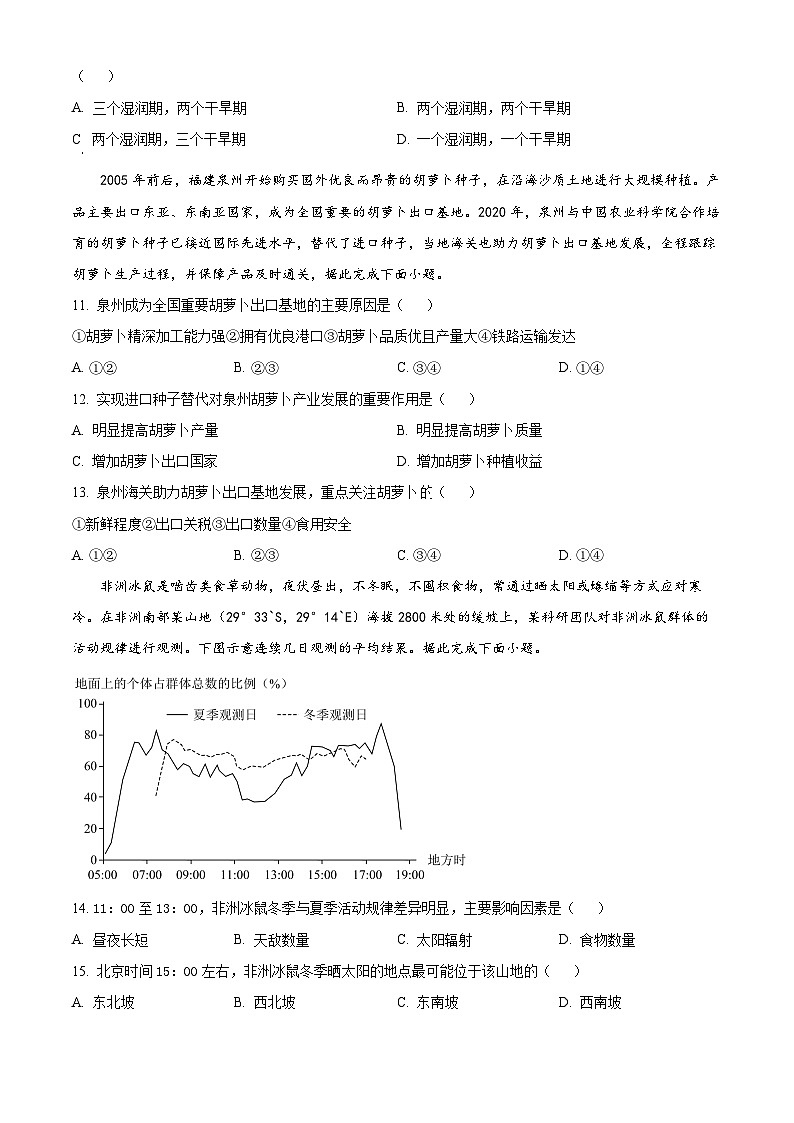 2024届福建省漳州市高三下学期适应性模拟考试地理试题（原卷版+解析版）03