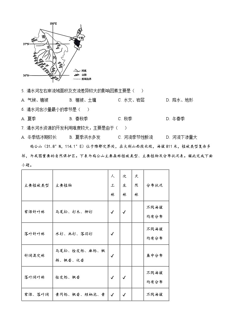 河北省沧州市八县2023-2024学年高三下学期5月月考地理试题（原卷版）第3页