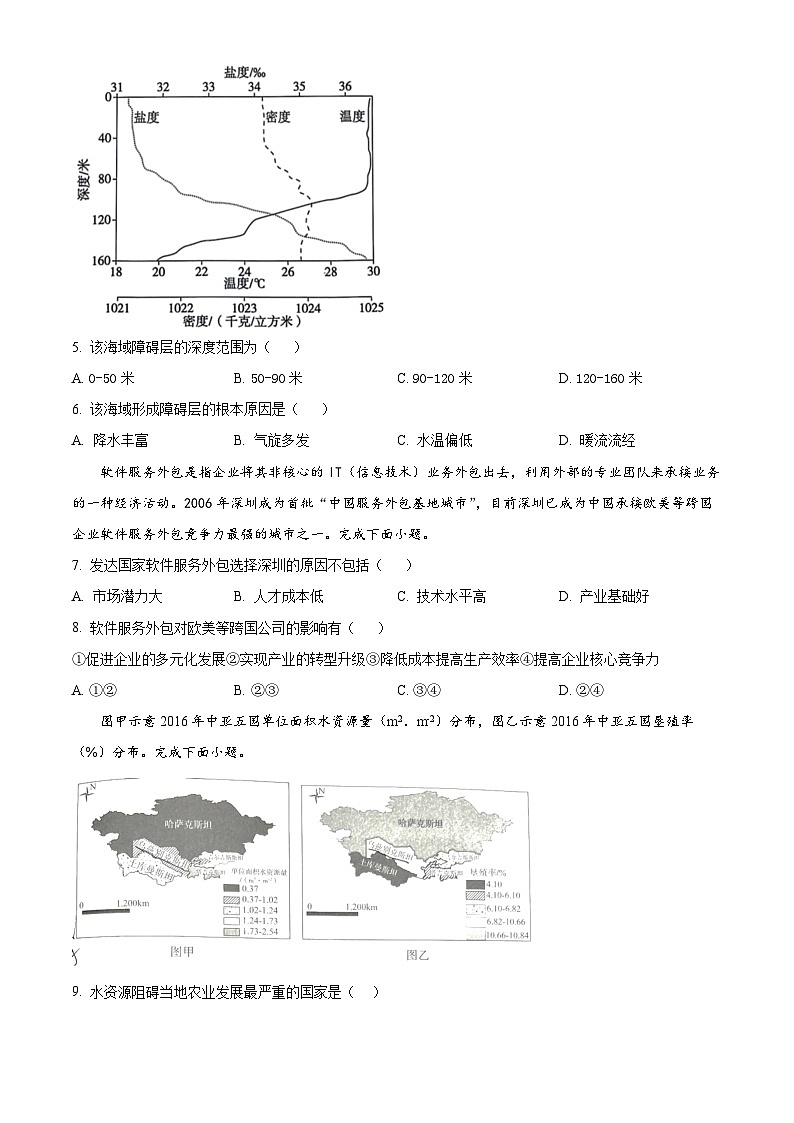 浙江省金华义乌市2024届高三下学期三模地理试卷（Word版附解析）02