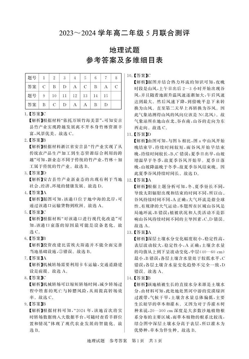 湖北省十堰市2023_2024学年高二下学期5月联合测评地理试卷解析第1页