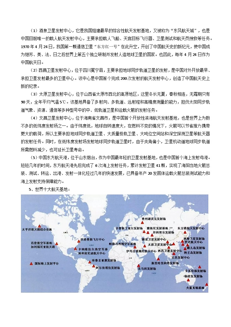 专题02航天基地-2024年高考地理三轮专题复习（全国通用）（原卷版）第3页