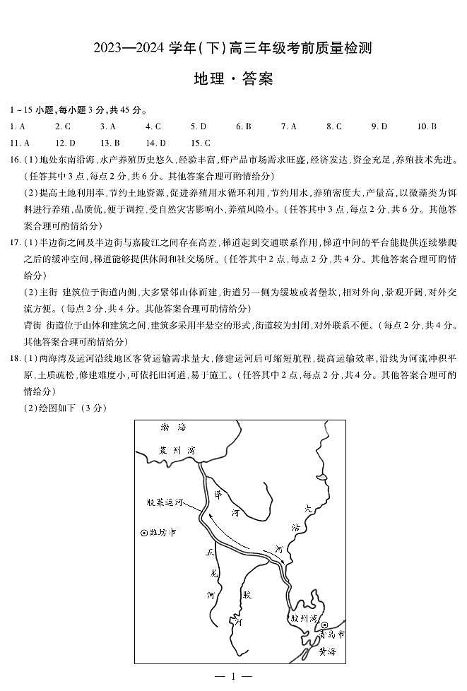 2024届山东省天一大联考高考模拟预测地理试题01