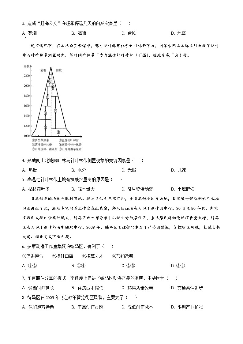 2024届高三下学期5月份大联考地理（东三省）（原卷版）第2页