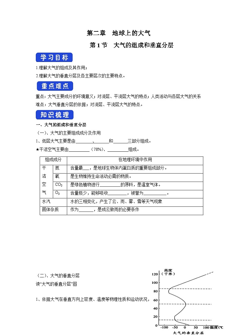 2.1 大气的组成和垂直分层  导学案  高中地理人教版（2019）必修第一册01
