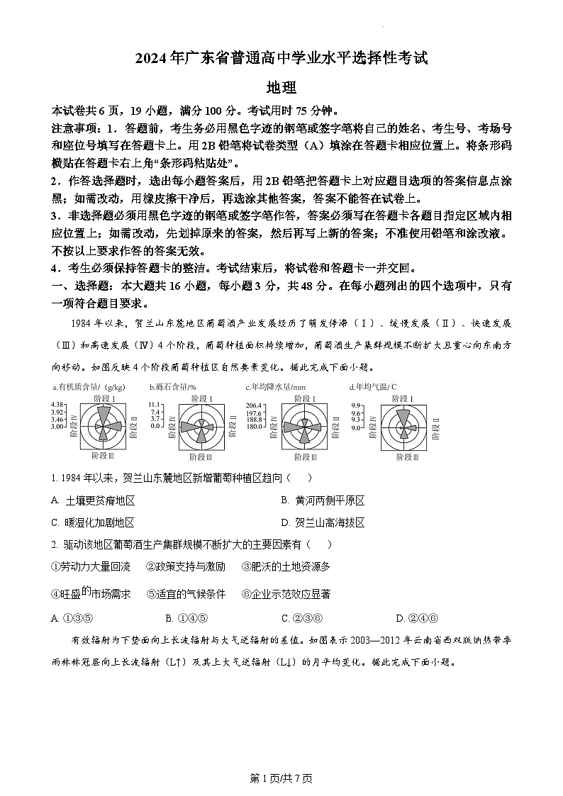 2024年高考真题广东卷地理试卷及答案解析01