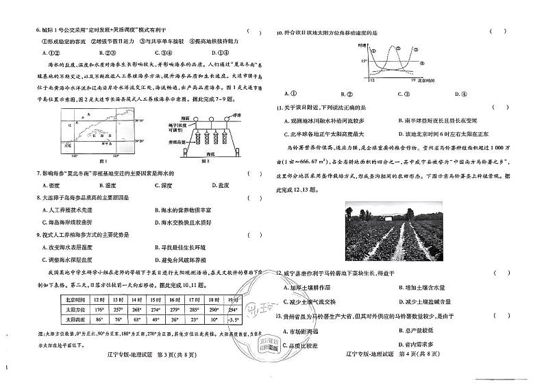 2024辽宁省普通高中学业水平王后雄高考地理模拟试卷及参考答案02