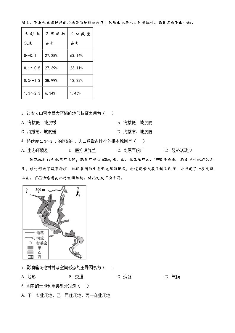 广东省佛山市南海区2023-2024学年高一下学期4月素养测试地理试卷（原卷版+解析版）02