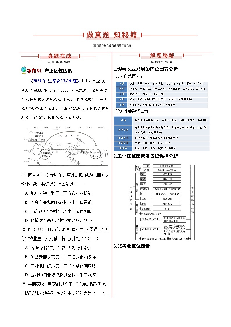 押江苏卷第17~19题 产业转移、升级与产业振兴-备战2024年高考地理临考题号押题（江苏卷）02