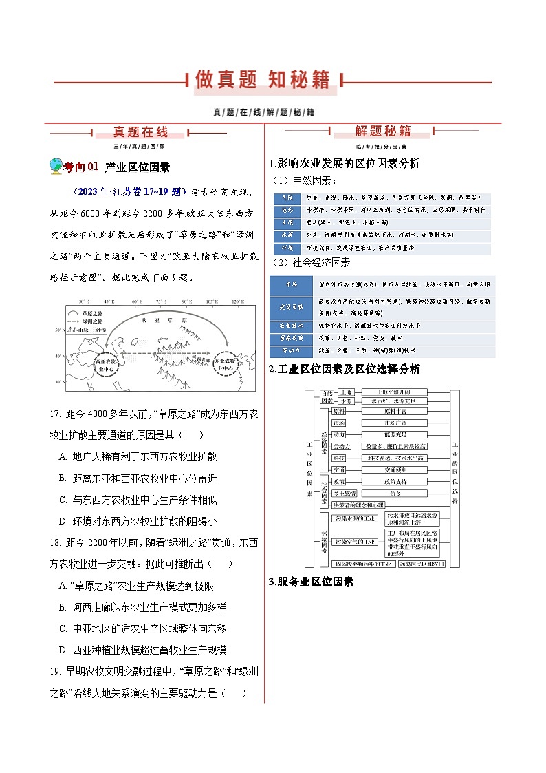 押江苏卷第17~19题 产业转移、升级与产业振兴-备战2024年高考地理临考题号押题（江苏卷）02