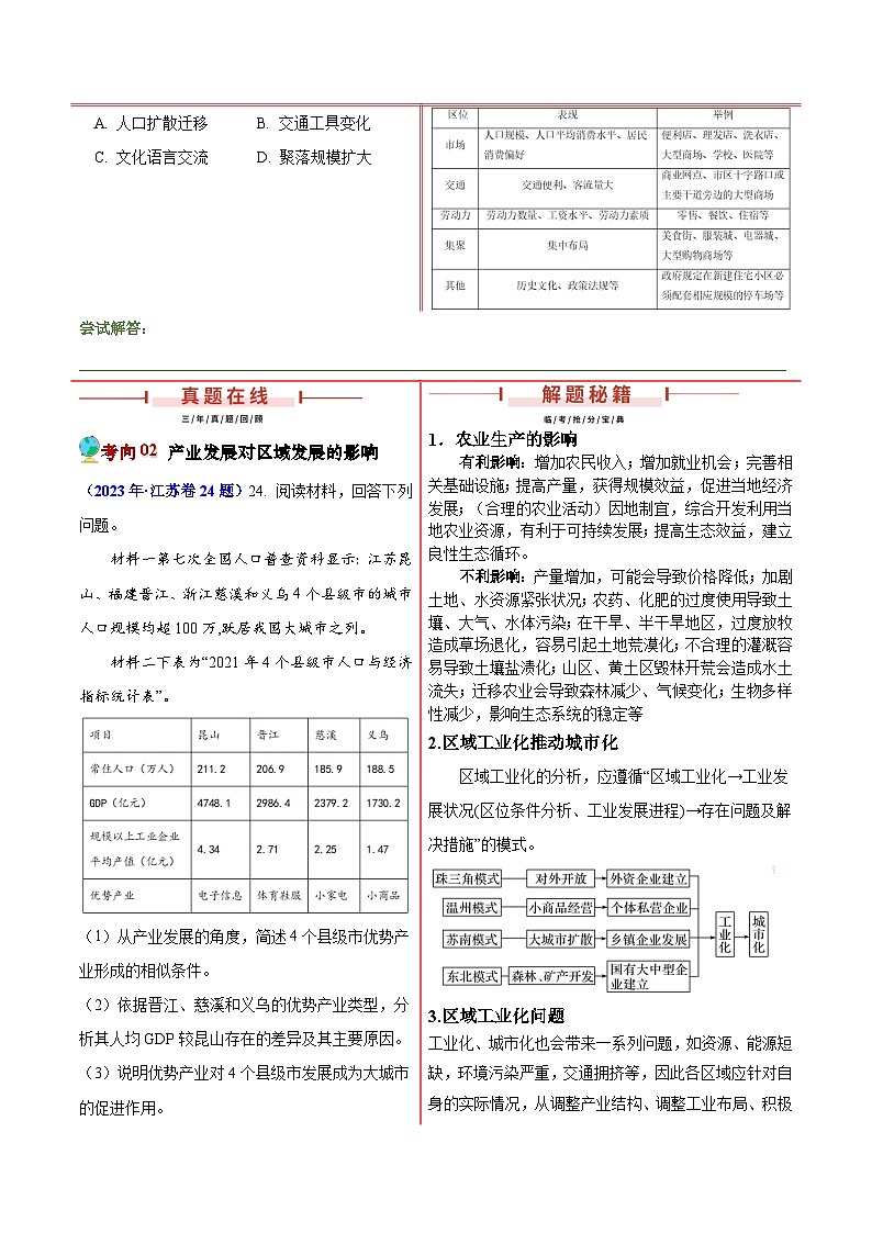 押江苏卷第17~19题 产业转移、升级与产业振兴-备战2024年高考地理临考题号押题（江苏卷）03
