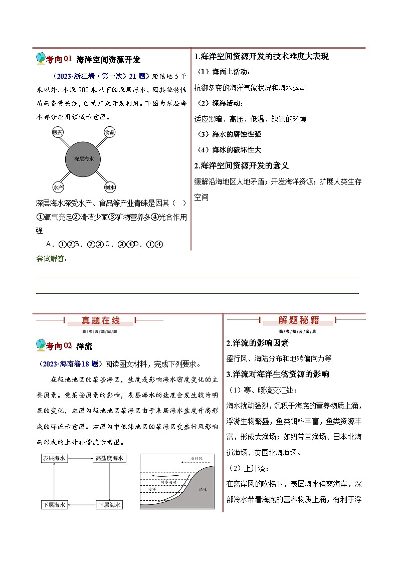 押新高考10 海洋地理与海洋经济-【临考押题】备战2024年高考地理临考题号押题（新高考通用）02