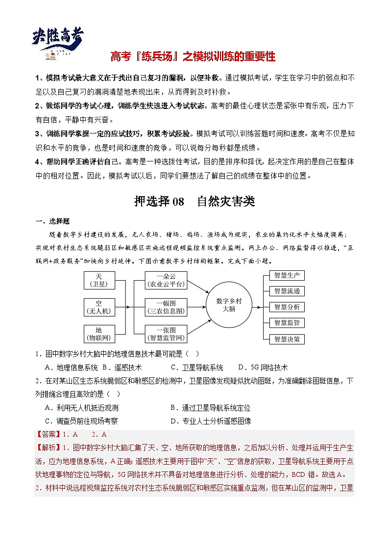押选择08 自然灾害类-【临考押题】备战2024年高考地理之考前押选择01