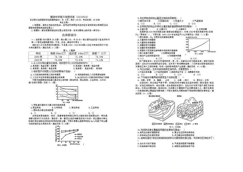 2024宁波镇海中学高三下学期三模地理试题含答案01