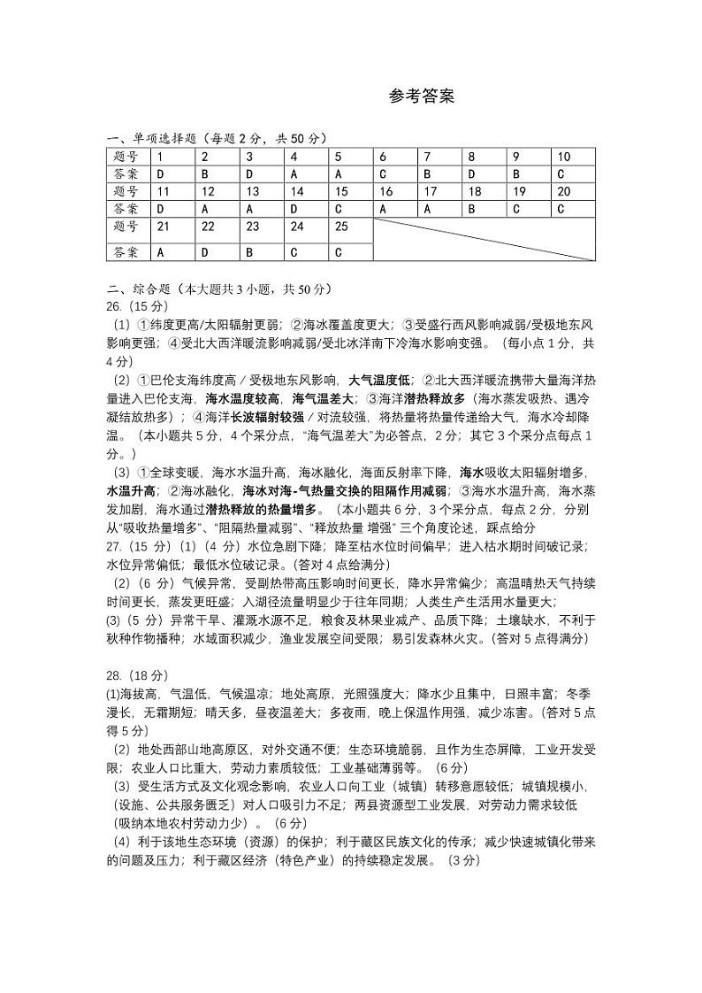 2024宁波镇海中学高三下学期三模地理试题含答案01