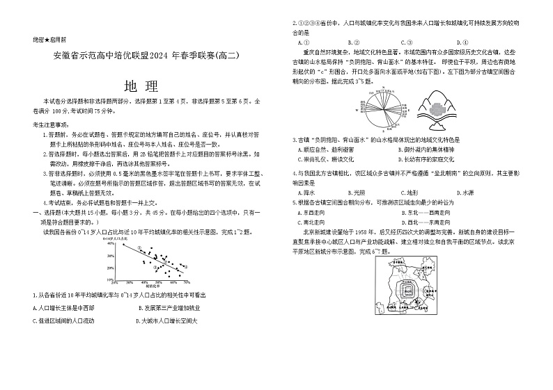 2024安徽省示范高中培优联盟高二下学期春季联赛地理试卷含解析01