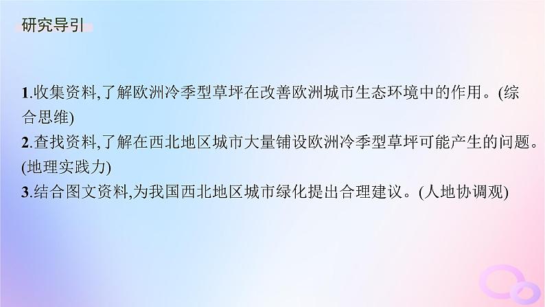 2025年高中地理第5章问题研究如何看待我国西北地区城市引进欧洲冷季型草坪课件第2页