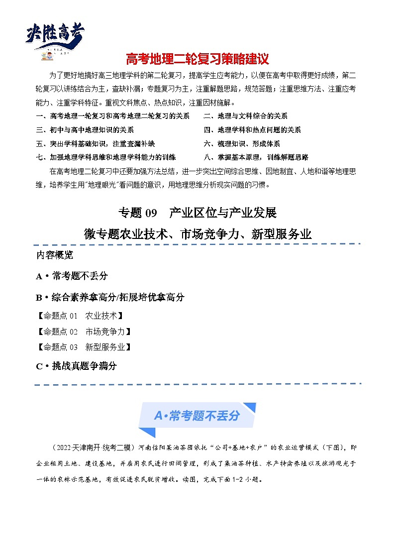 专题09产业区位与产业发展微专题农业技术、市场竞争力、新型服务业（分层练）（解析版）第1页