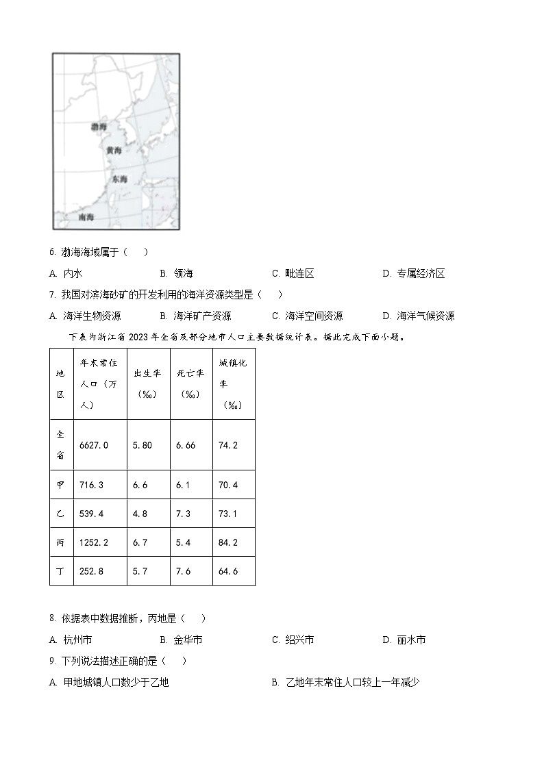 浙江省金华卓越联盟2023-2024学年高一下学期5月期中地理试题（学生版+教师版 ）03