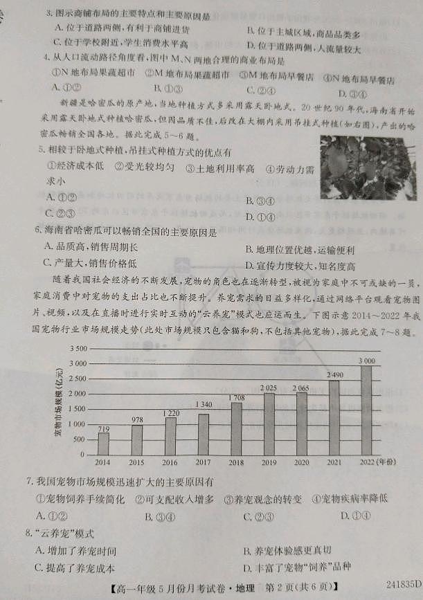 河北省沧州市部分学校2023-2024学年高一下学期5月月考地理试题02