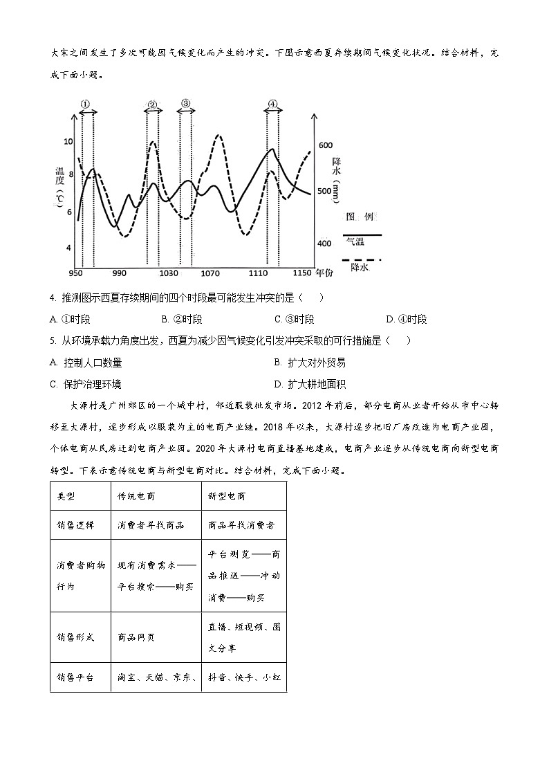 福建省福州第一中学2023-2024学年高三下学期模拟地理试题（原卷版）第2页