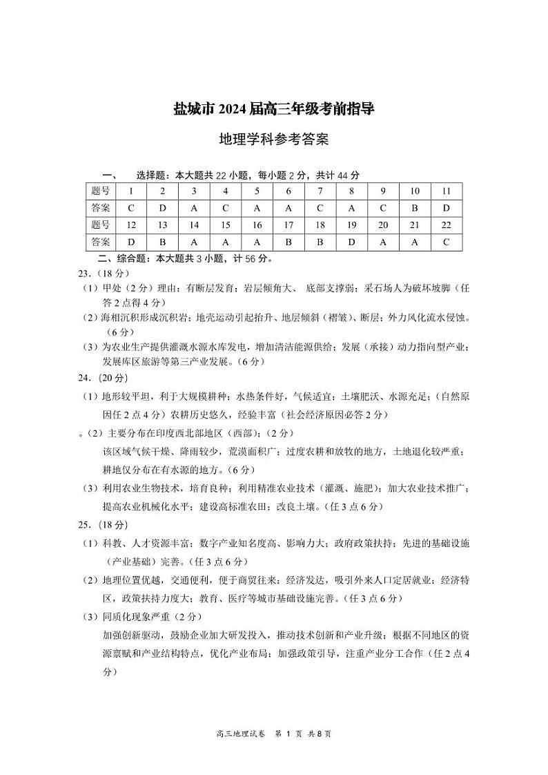 地理试题参考答案第1页