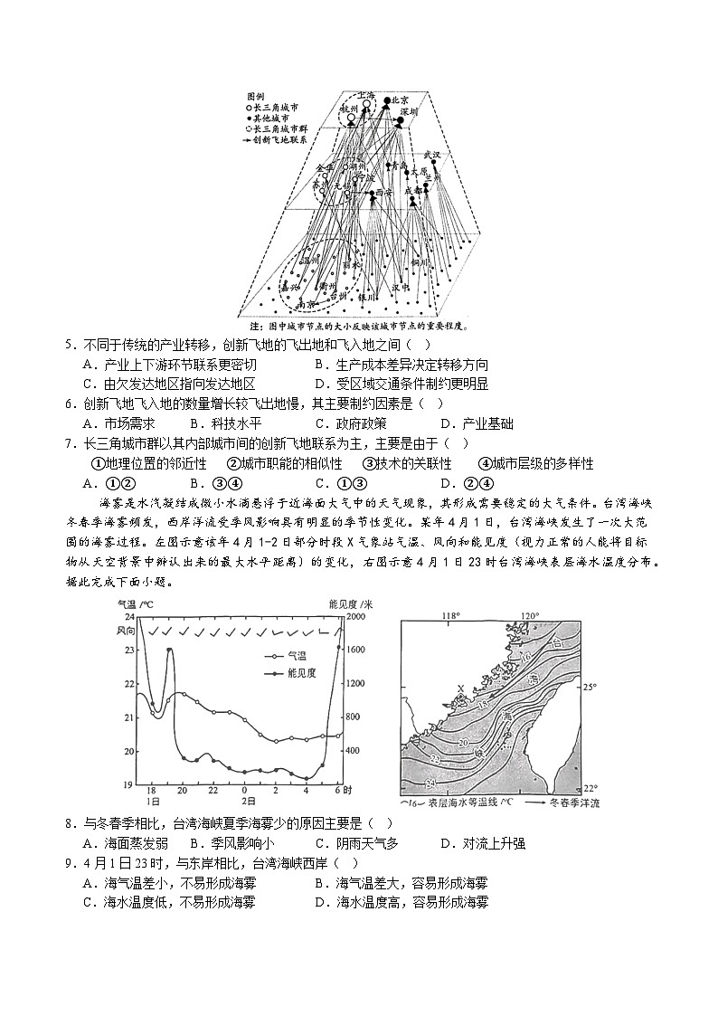 2024届湖南省雅礼中学高三下学期热身训练（三模）地理试题02