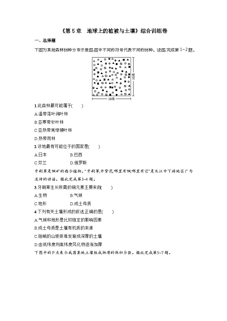 第5章 地球上的植被与土壤综合训练卷  湘教版（2019）高中地理必修第一册第1页