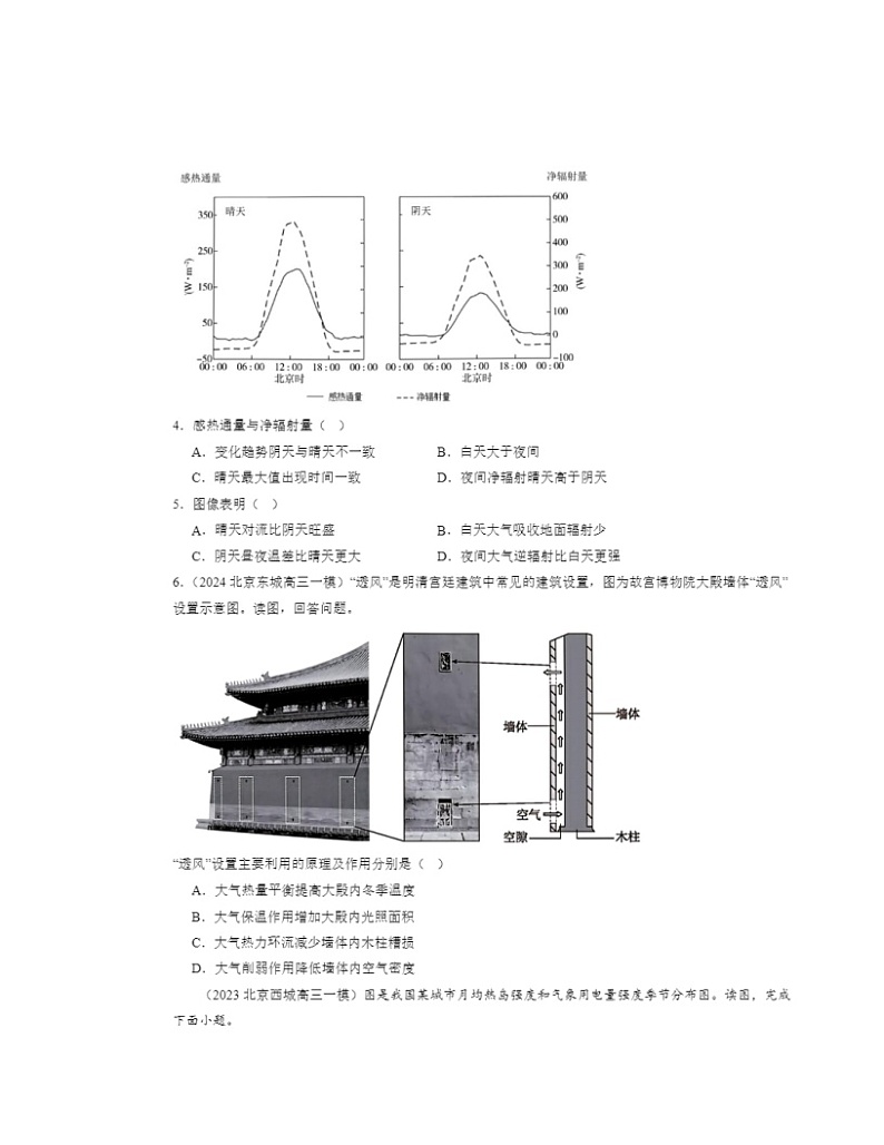 2022～2024北京高三一模地理试题分类汇编：地球上学期的大气章节综合02