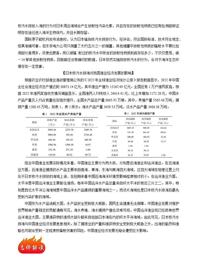 热点05 日本核污水排海对我国的影响-备战2024年高考地理热点专题解读与训练（原卷版）第2页
