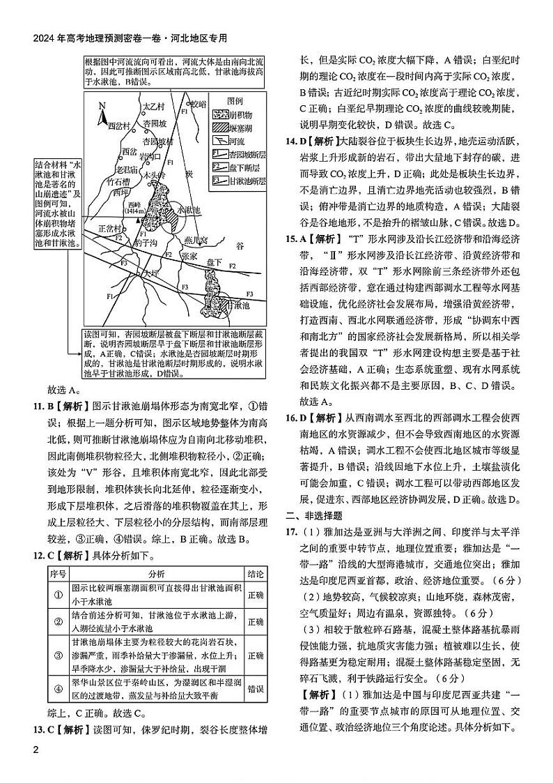 【预测密卷】2024年河北高考高三下学期6月预测密卷地理试题02