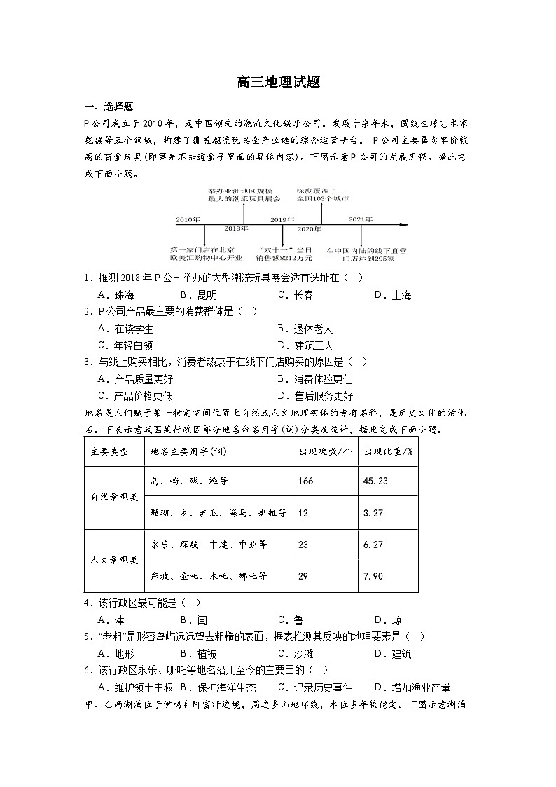 2024遂宁射洪中学高三下学期6月考前热身试题地理含答案01