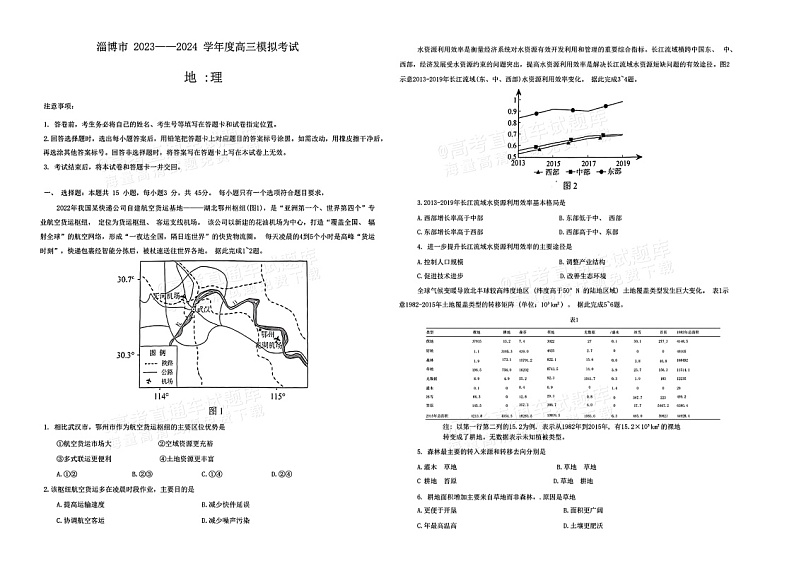 2024山东淄博高三下学期一模地理试题及答案01