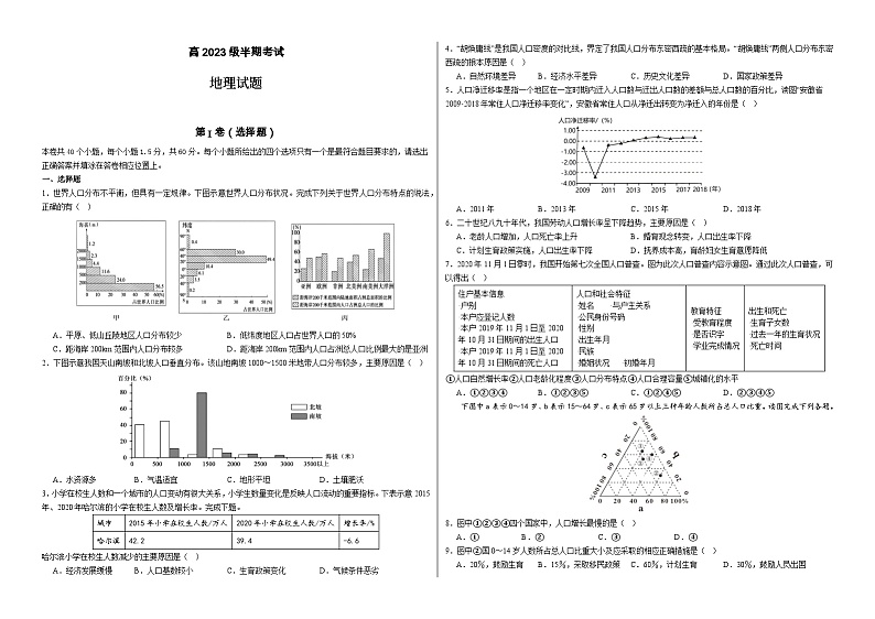 四川省眉山市东坡区2023-2024学年高一下学期5月期中考试地理试题（Word版附答案）第1页