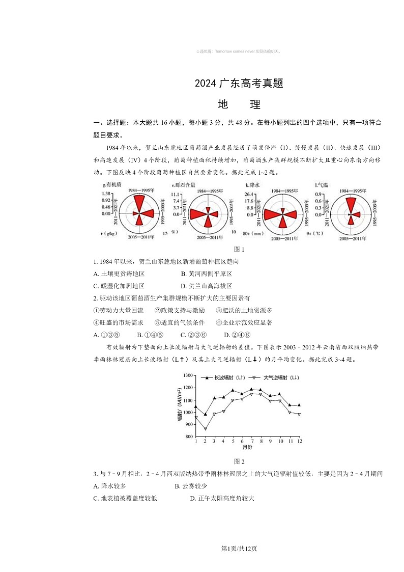 2024广东高考真题地理试卷及答案01