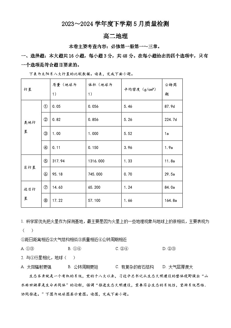 2024河南省名校联盟高二下学期5月联考试题地理含解析01