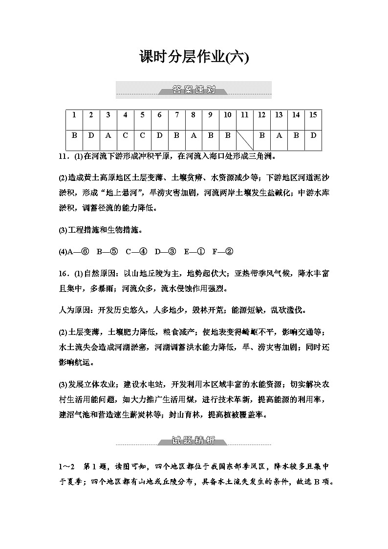 中图版高中地理选择性必修2课时分层作业6黄土高原水土流失的治理含答案01