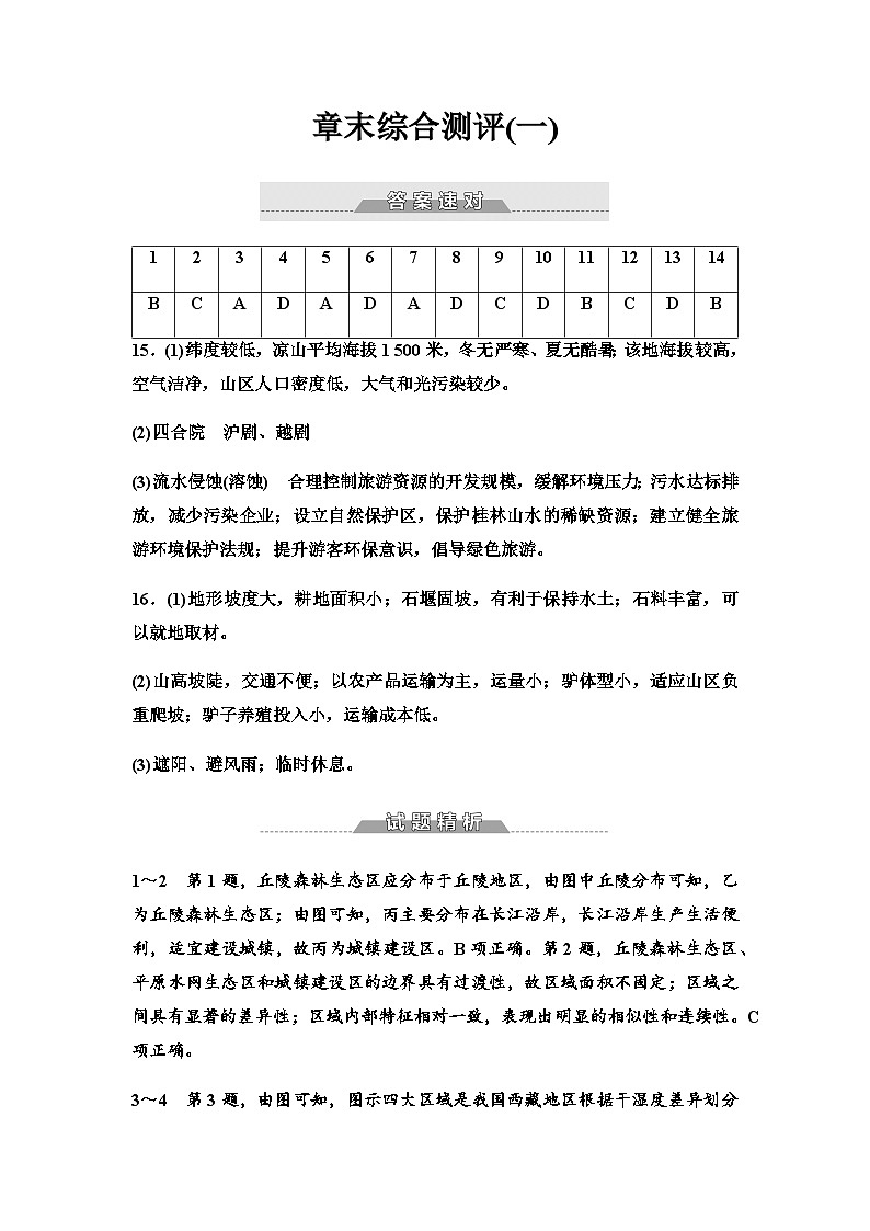 中图版高中地理选择性必修2章末综合测试1区域类型与区域差异含答案01