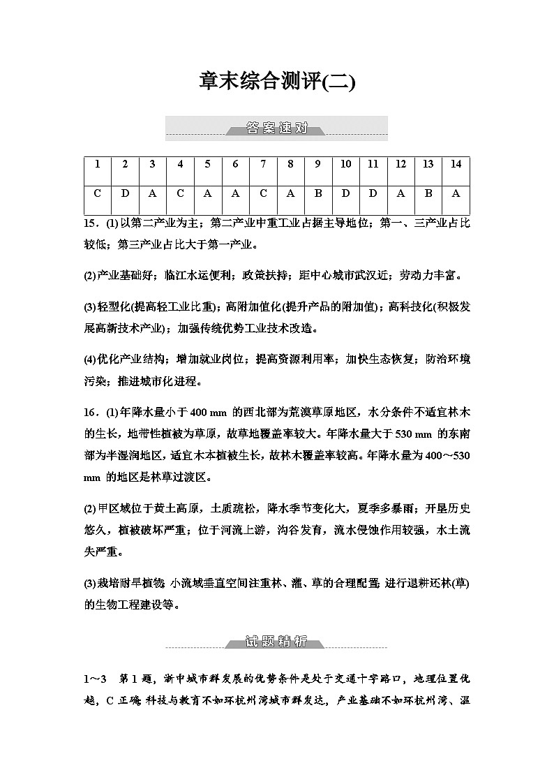 中图版高中地理选择性必修2章末综合测试2答案第1页