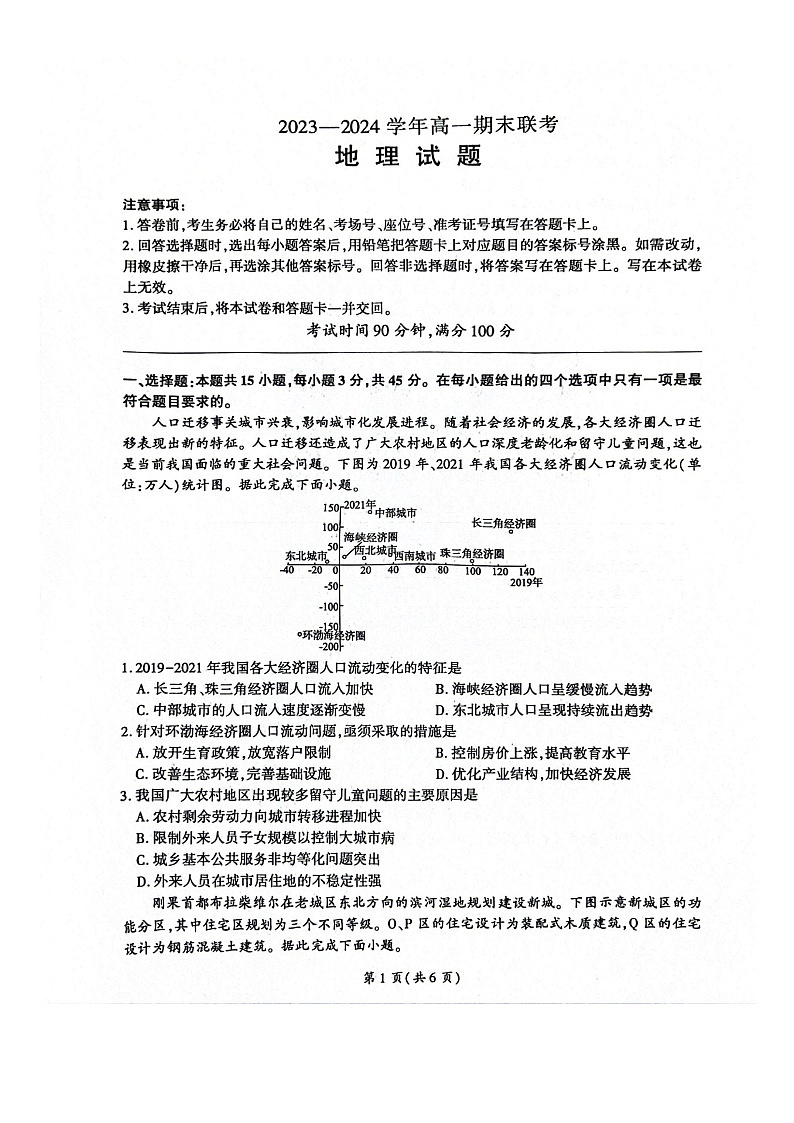 山东省百师联盟2023-2024学年高一下学期期末联考地理试题01