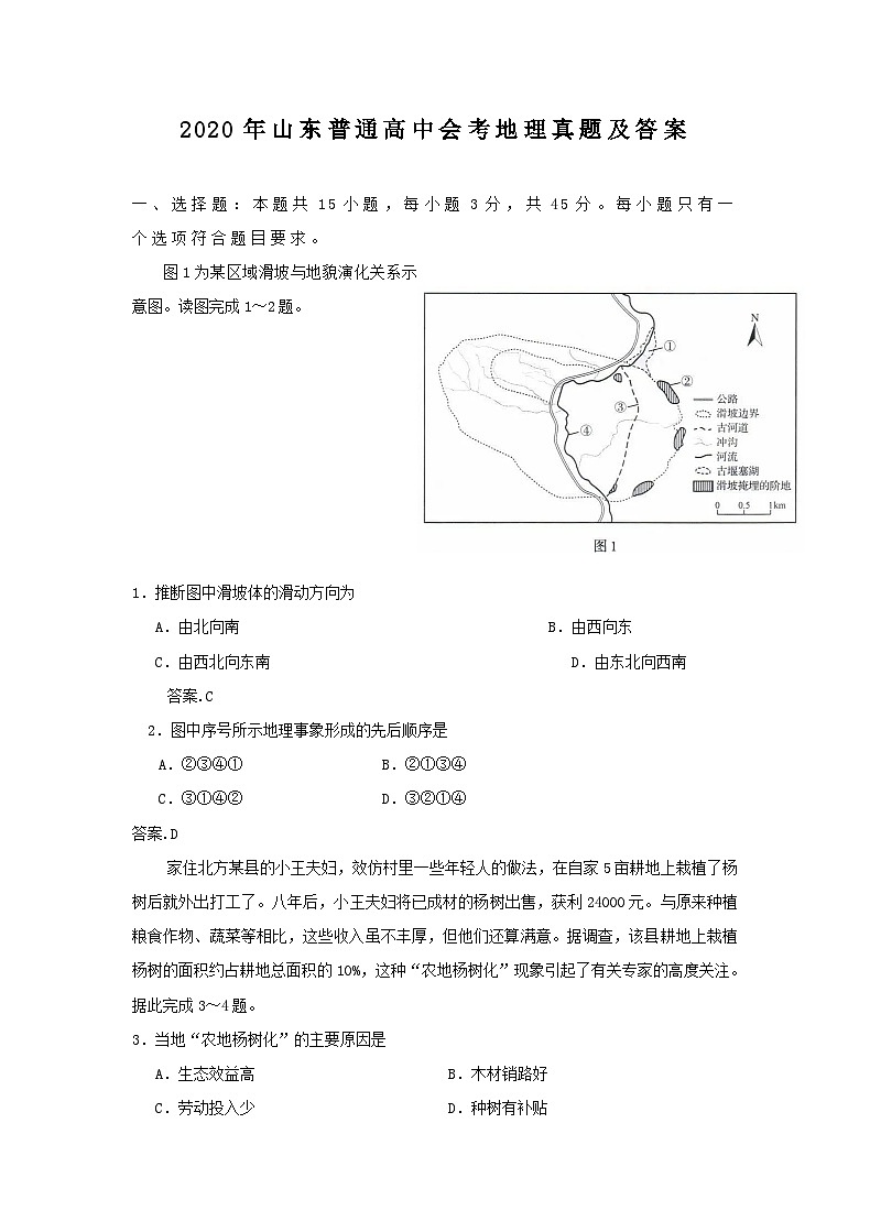 2020年山东普通高中学业水平会考地理真题及答案第1页