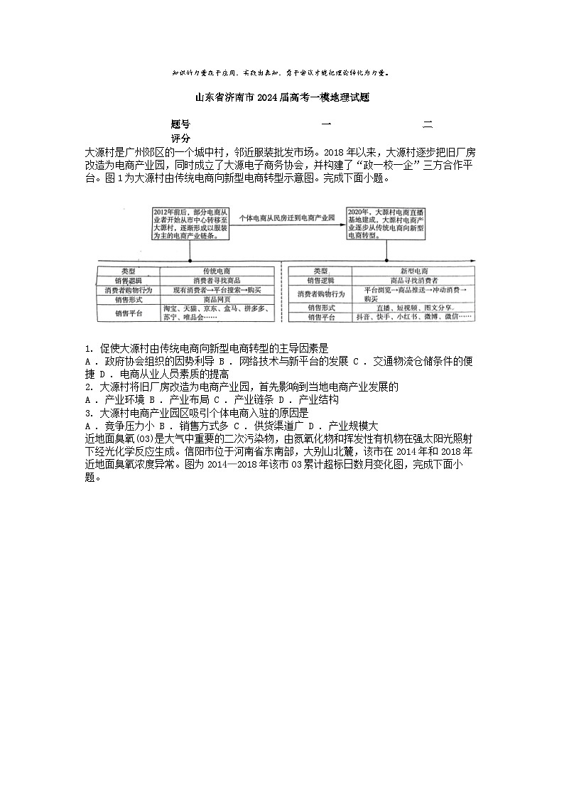 [地理][一模]山东省济南市2024届高考试题01